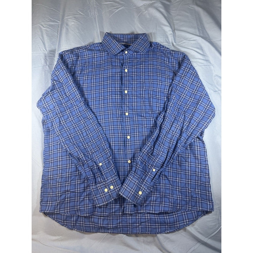 Peter Millar Men's Blue Plaid Long Sleeve Button Up Shirt Size XL